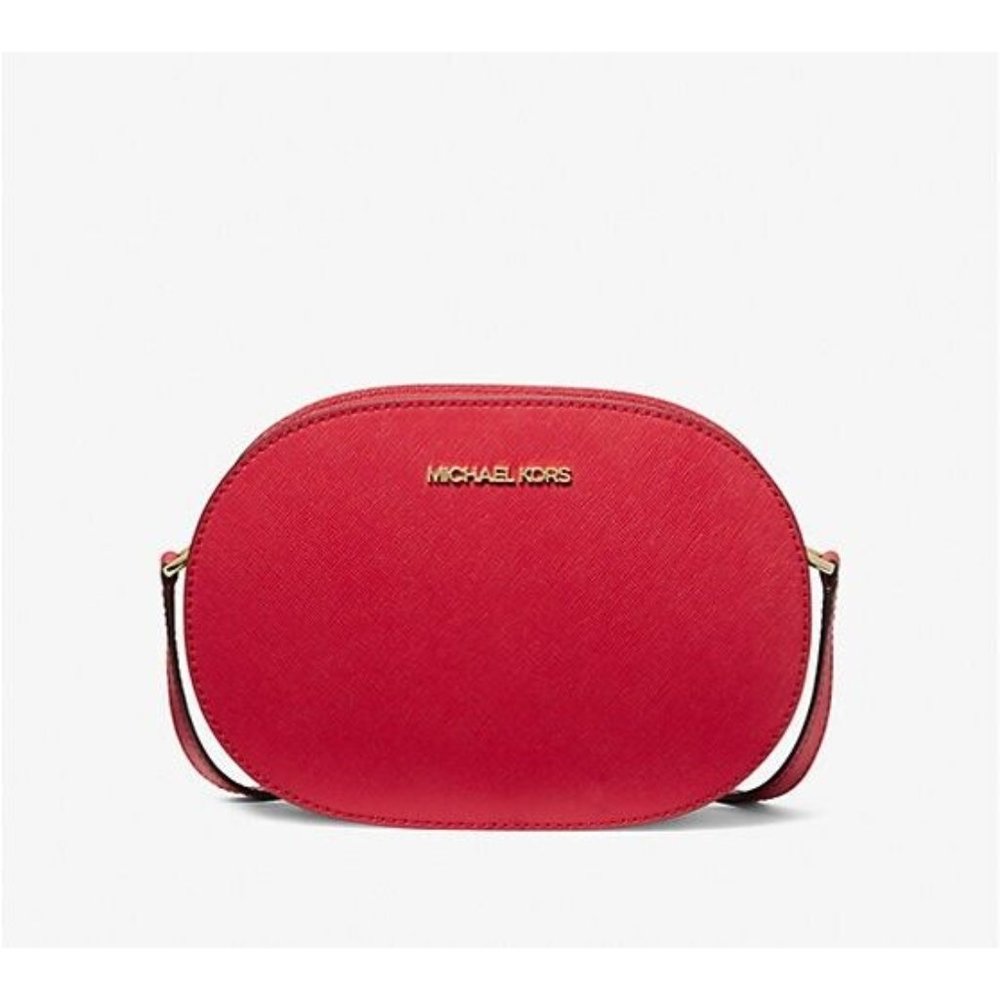 New Michael Kors Jet Set Travel Medium Saffiano Leather Crossbody Bright Red